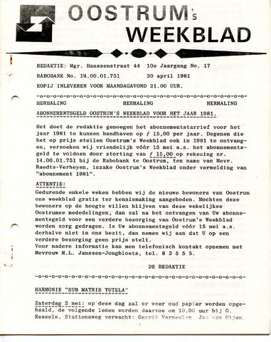 Oostrum's Weekblad 1981-04-30