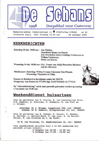 Castenrays dorpsblad De Schans 1998-10-08