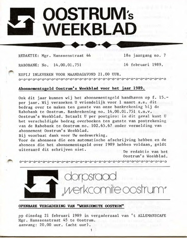 Oostrum's Weekblad 1989-02-16