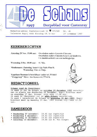 Castenrays dorpsblad De Schans 1997-11-27