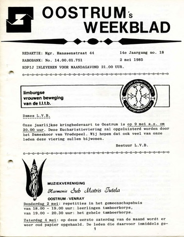 Oostrum's Weekblad 1985-05-02