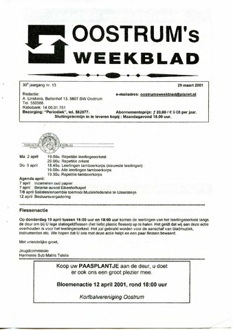 Oostrum's Weekblad 2001-03-29