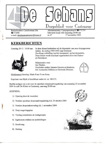 Castenrays dorpsblad De Schans 2004-11-17
