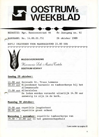 Oostrum's Weekblad 1989-10-26