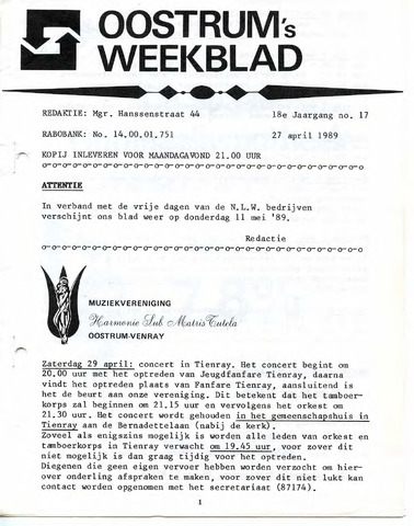 Oostrum's Weekblad 1989-04-27