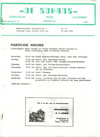 Castenrays dorpsblad De Schans 1981-07-10
