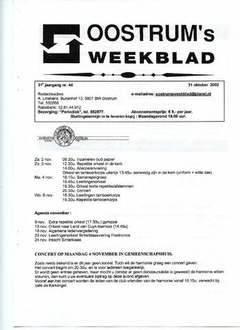 Oostrum's Weekblad 2002-10-31