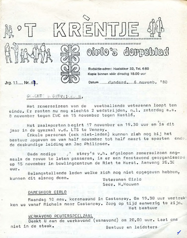 Oirlo's dorpsblad 't Krèntje 1980-11-06