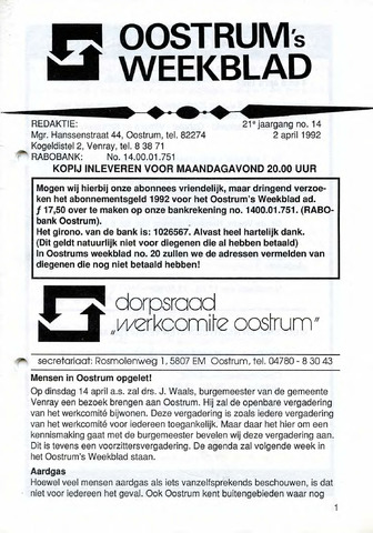 Oostrum's Weekblad 1992-04-02