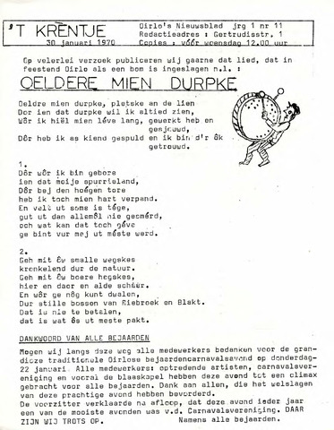 Oirlo's dorpsblad 't Krèntje 1970-01-30