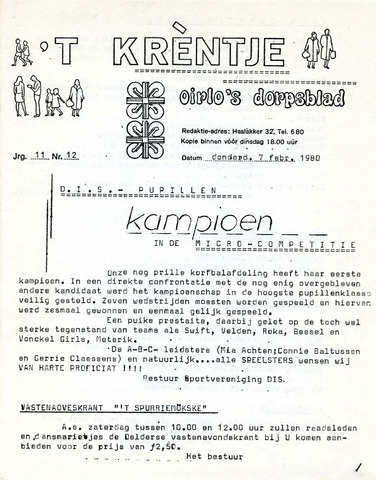 Oirlo's dorpsblad 't Krèntje 1980-02-07