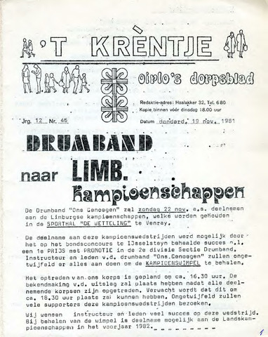 Oirlo's dorpsblad 't Krèntje 1981-11-19