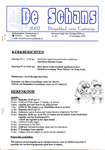 Castenrays dorpsblad De Schans 2002-11-27