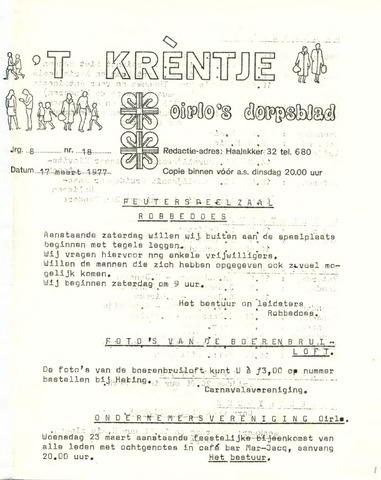 Oirlo's dorpsblad 't Krèntje 1977-03-17