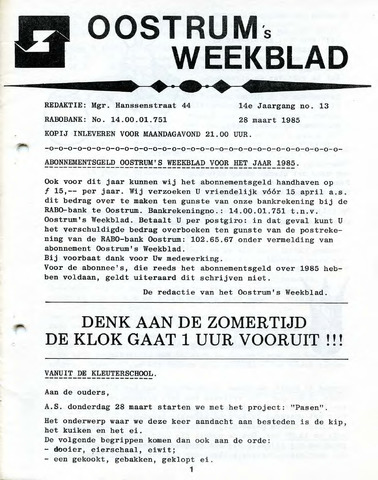 Oostrum's Weekblad 1985-03-28