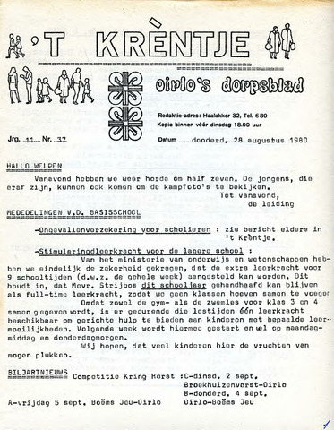 Oirlo's dorpsblad 't Krèntje 1980-08-28