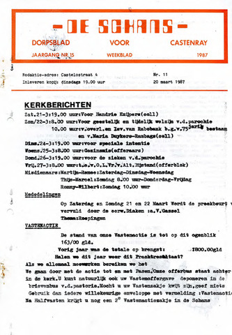 Castenrays dorpsblad De Schans 1987-03-20