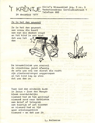 Oirlo's dorpsblad 't Krèntje 1971-12-24