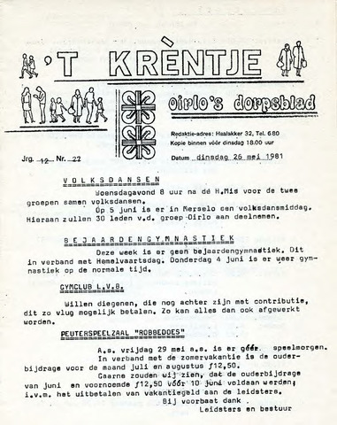 Oirlo's dorpsblad 't Krèntje 1981-05-26