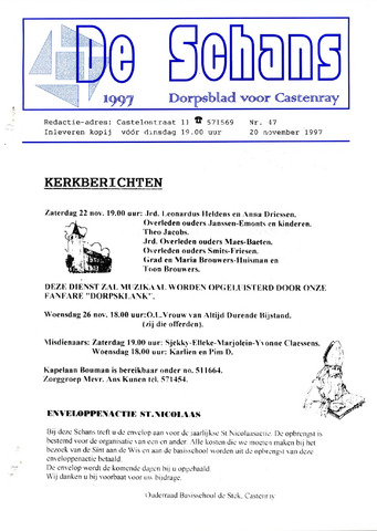 Castenrays dorpsblad De Schans 1997-11-20