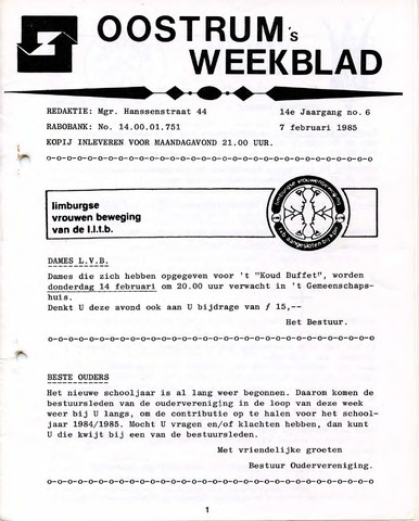Oostrum's Weekblad 1985-02-07