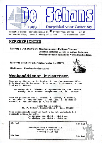 Castenrays dorpsblad De Schans 1999-09-30
