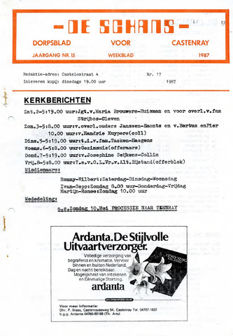 Castenrays dorpsblad De Schans 1987-05-01