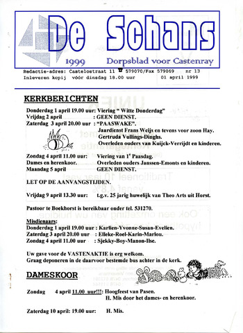 Castenrays dorpsblad De Schans 1999-04-01