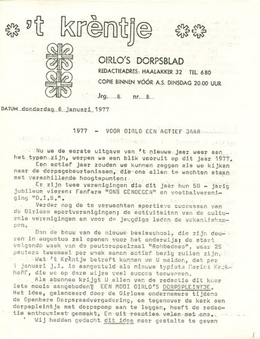Oirlo's dorpsblad 't Krèntje 1977-01-06