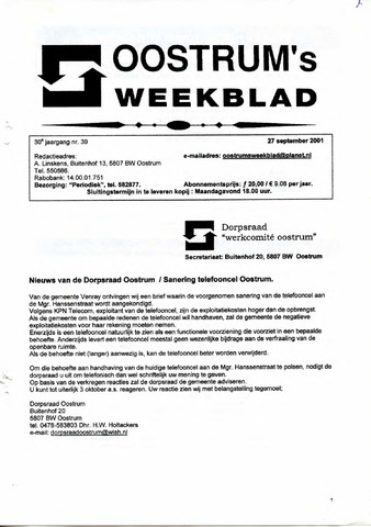 Oostrum's Weekblad 2001-09-27