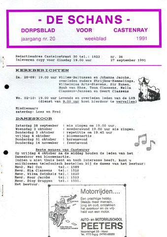 Castenrays dorpsblad De Schans 1991-09-27