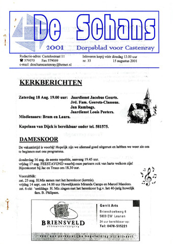 Castenrays dorpsblad De Schans 2001-08-15