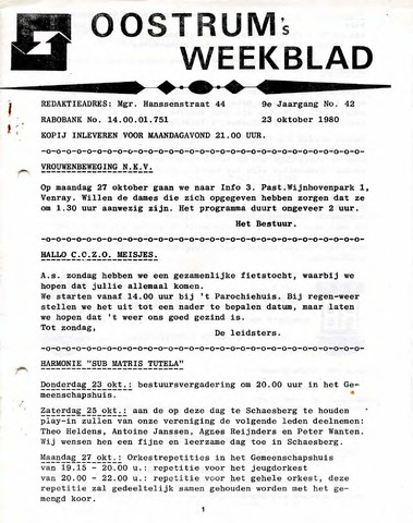 Oostrum's Weekblad 1980-10-23
