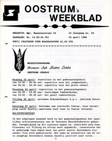 Oostrum's Weekblad 1985-04-18