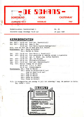 Castenrays dorpsblad De Schans 1987-07-24