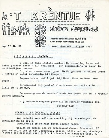 Oirlo's dorpsblad 't Krèntje 1981-06-25