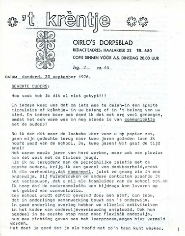 Oirlo's dorpsblad 't Krèntje 1976-09-30