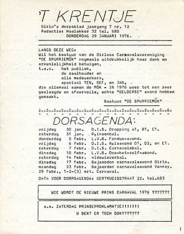Oirlo's dorpsblad 't Krèntje 1976-01-29