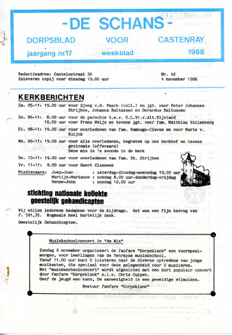 Castenrays dorpsblad De Schans 1988-11-04