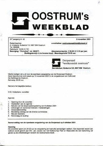 Oostrum's Weekblad 2001-11-08