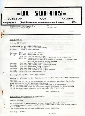 Castenrays dorpsblad De Schans 1974-06-21