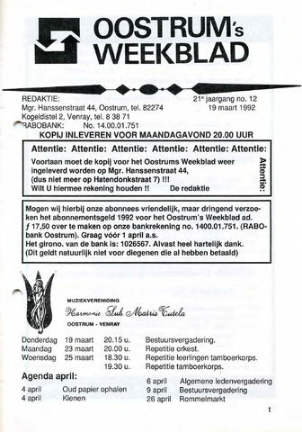 Oostrum's Weekblad 1992-03-19