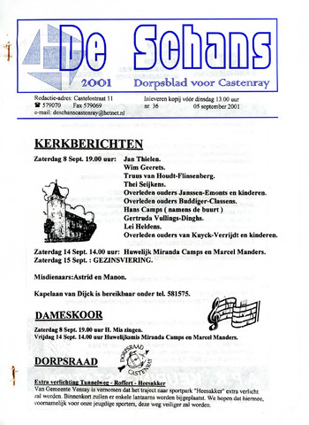 Castenrays dorpsblad De Schans 2001-09-05