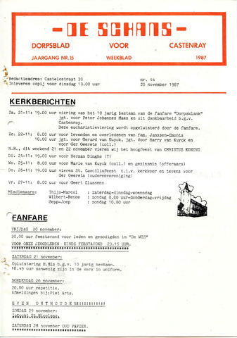 Castenrays dorpsblad De Schans 1987-11-20