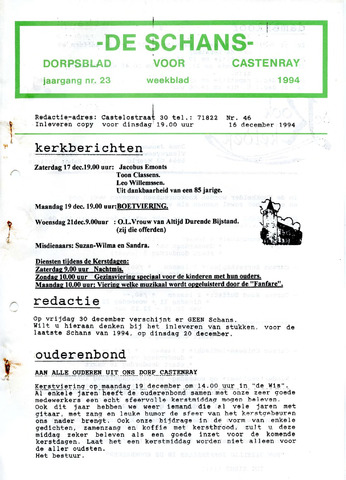 Castenrays dorpsblad De Schans 1994-12-16
