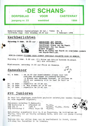Castenrays dorpsblad De Schans 1994-02-04