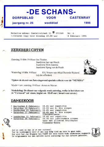 Castenrays dorpsblad De Schans 1996-02-08