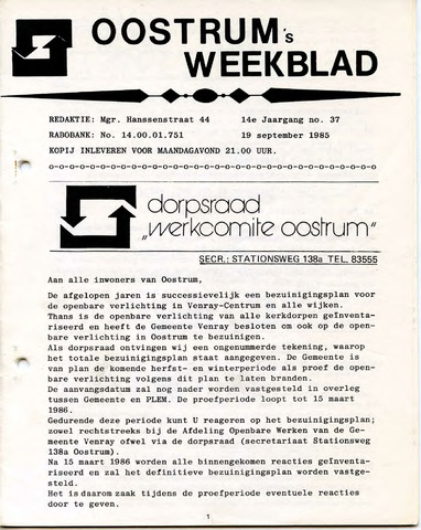 Oostrum's Weekblad 1985-09-19