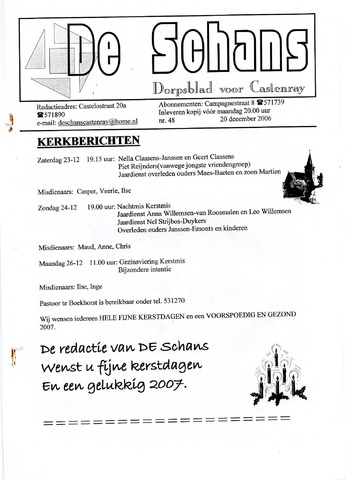 Castenrays dorpsblad De Schans 2006-12-20