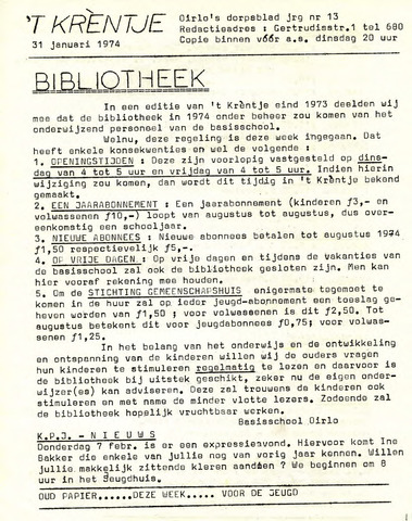 Oirlo's dorpsblad 't Krèntje 1974-01-31